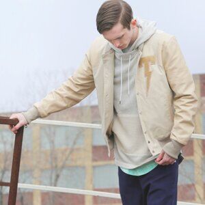 TACKMA The Perfect Summer Varsity Bomber Jacket | Leather Sleeves